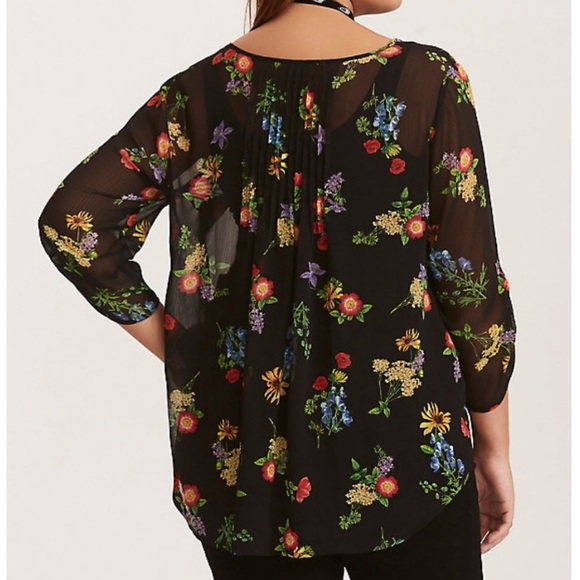 Torrid chiffon black floral blouse plus 3 - Picture 2 of 9